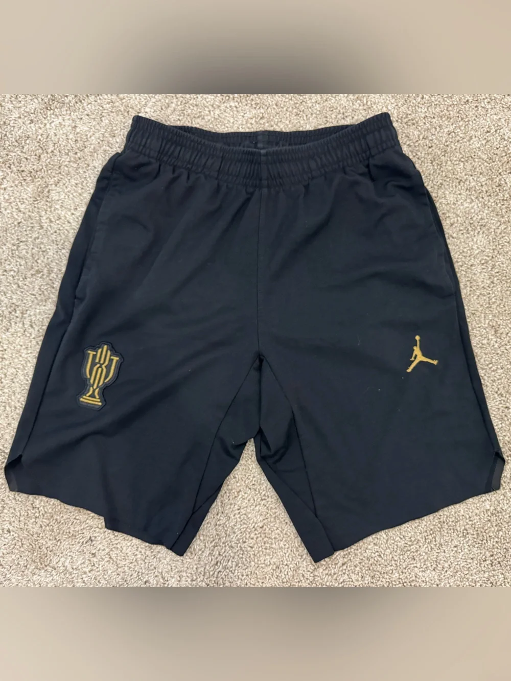 Jordan X Trophy Room Collab Black Athletic Shorts with Gold Jumpman and Logo